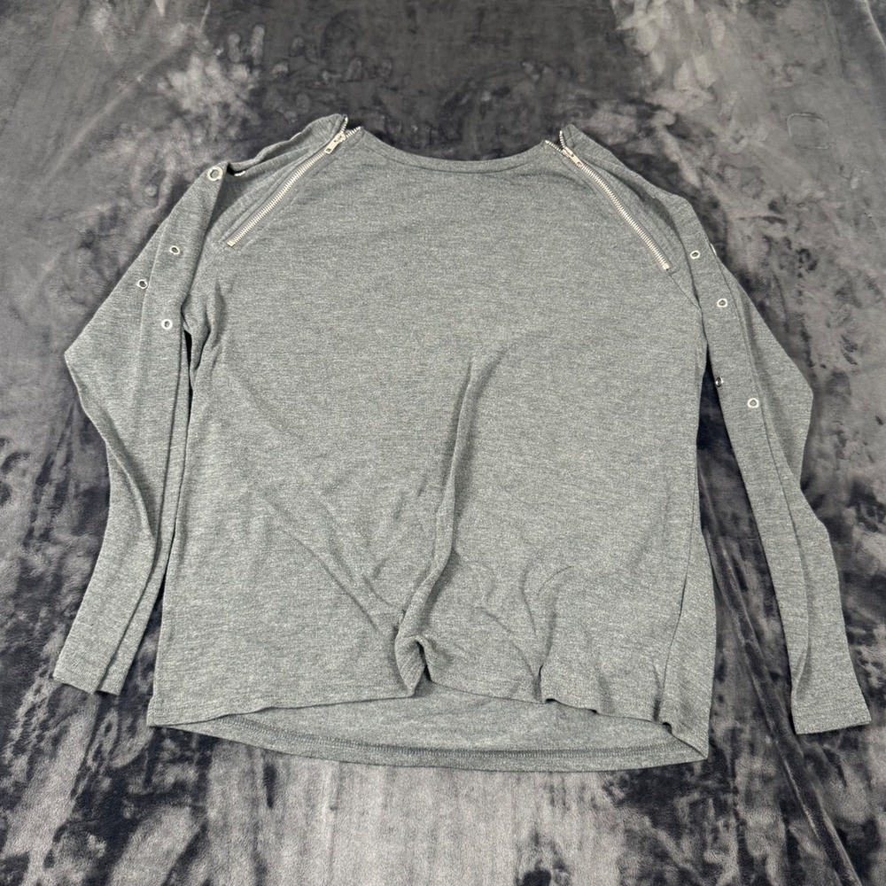 Vocal Long Sleeve Top Womens Medium Gray Zipper Grommet Shoulder IM1966L